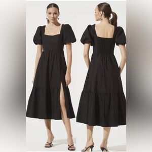 Astr The Label Poplin Puff Sleeve Tiered Midi Dress